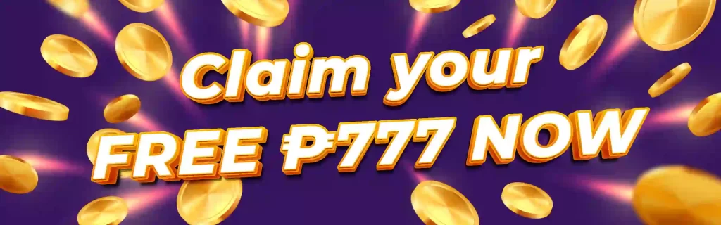 An advertisement banner features gold coins and a text that says "Claim your free P777 now" in a casino-inspired font.